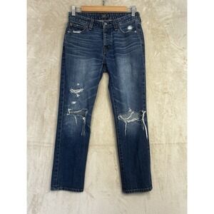 Abercrombie & Fitch 24/00S Ames Slim Boyfriend Womens Blue Good Distressed Jeans